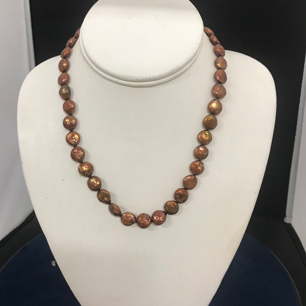 Chocolate Pearl Coin Bead Necklace